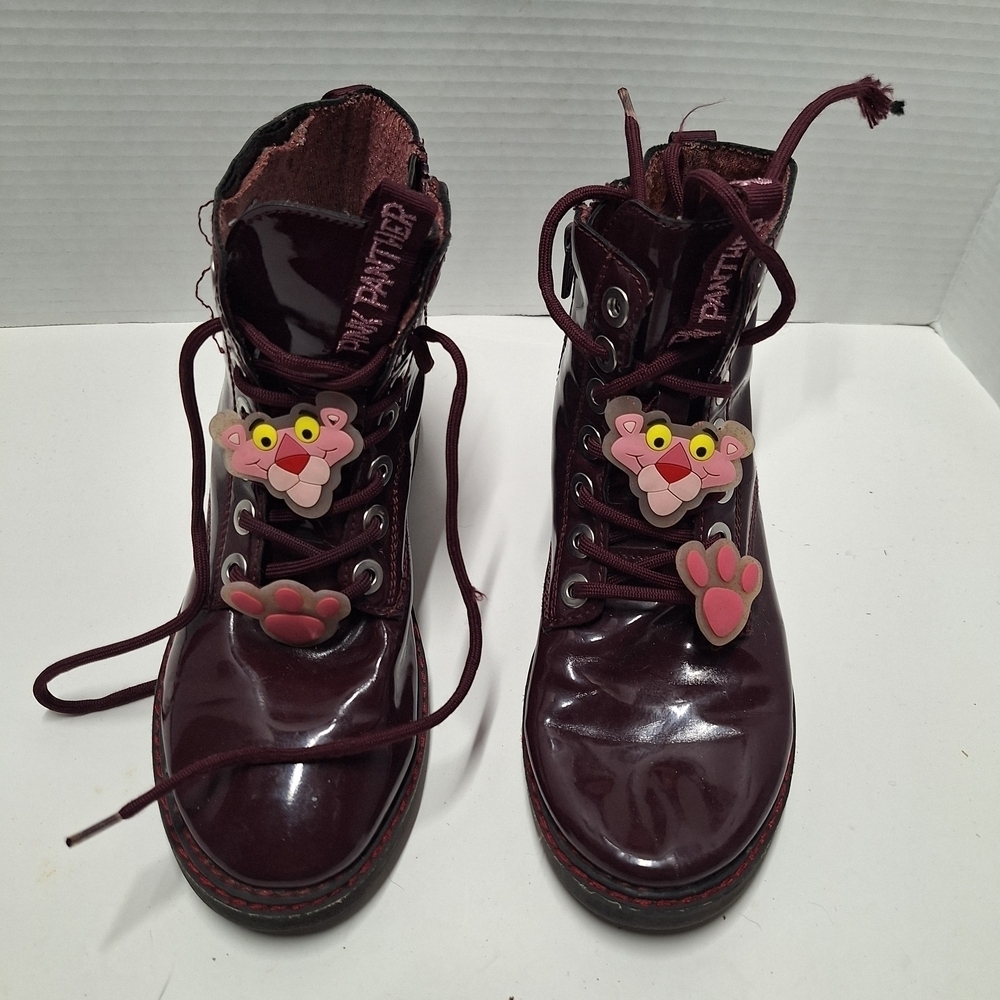 Zara Kids Boots in Burgundy with Pink Panther Charm